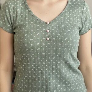 Happily Grey Sage green Floral Print Henley Pajama Top